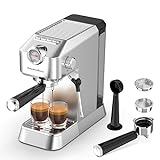 KitchenBoss Cafetera Espresso Compacta Profesionale: Máquina de Café Expreso para el Hogar, Cafetera Manual para Cappuccinos, Cafetera Express 15 Bares con Espumador, 1.2L Depósito Extraíble