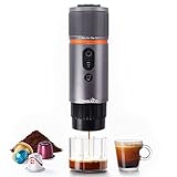CONQUECO Cafetera Portátil con Cápsula de Espresso - 12V Máquina de Café Electrica con Batería - para Coche Camión y Viajes - Compatible con Cápsulas Originales Nespresso y Cápsula L'or